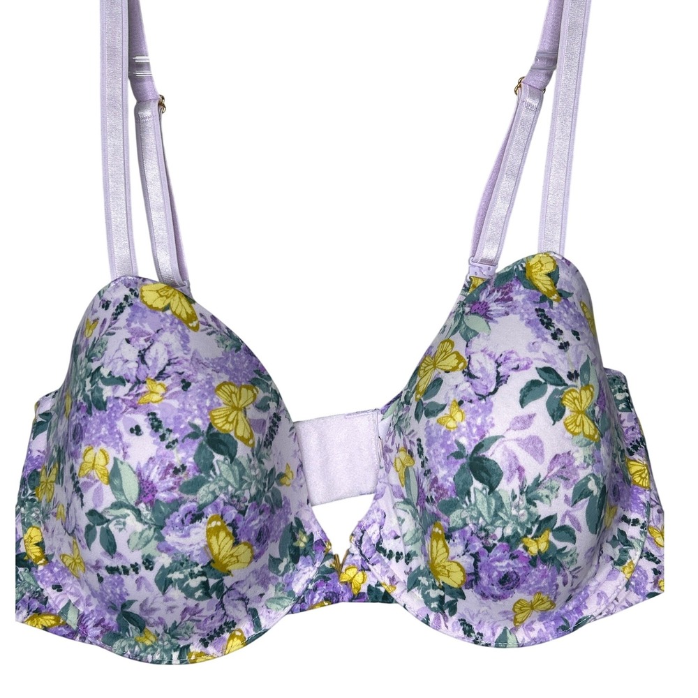Women's Floral Butterfly Print Padded Underwire‎ Bra Lavender Purple Size 34D